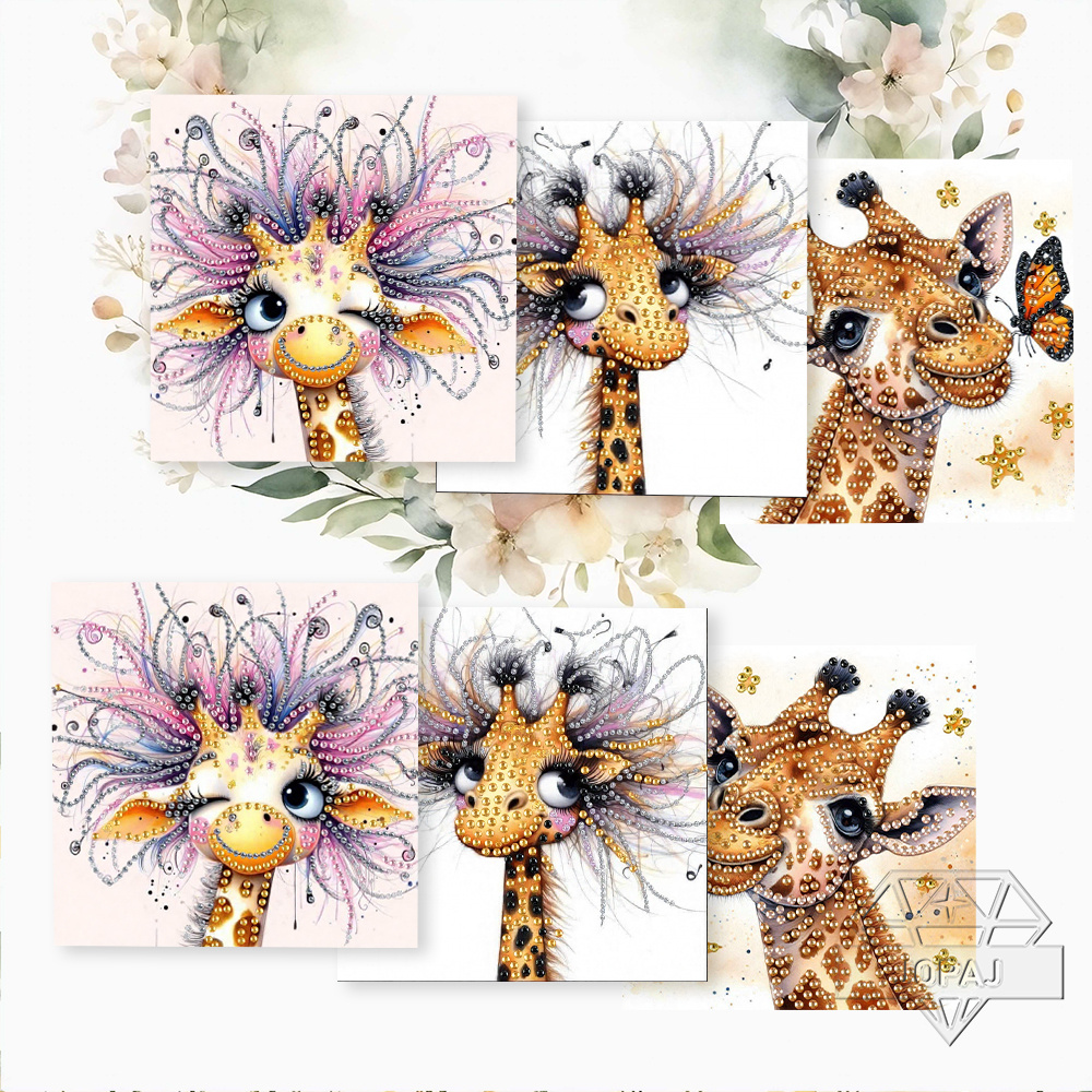 TEMU 6pcs Painting Greeting Card Set, Simple Cartoon Giraffe Head Pattern, Adult Diy Craft Kit, Birthday Greeting Card With Pre-printed Back, A