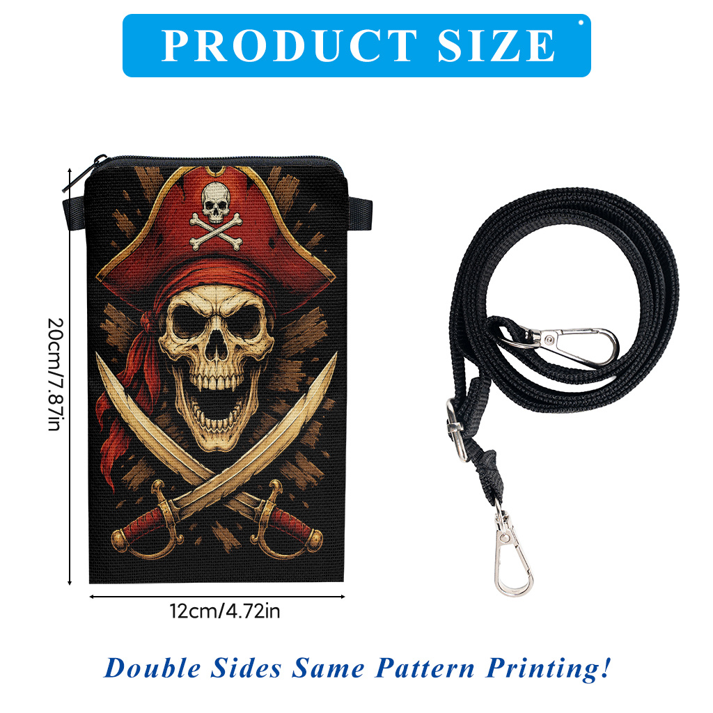 TEMU Phone Bag 1pc, Pirate Skull With Print Mobile Phone Bag, Adjustable Strap Crossbody Phone Pouch, Card Bag, Multifunctional Bag Mobile Phone