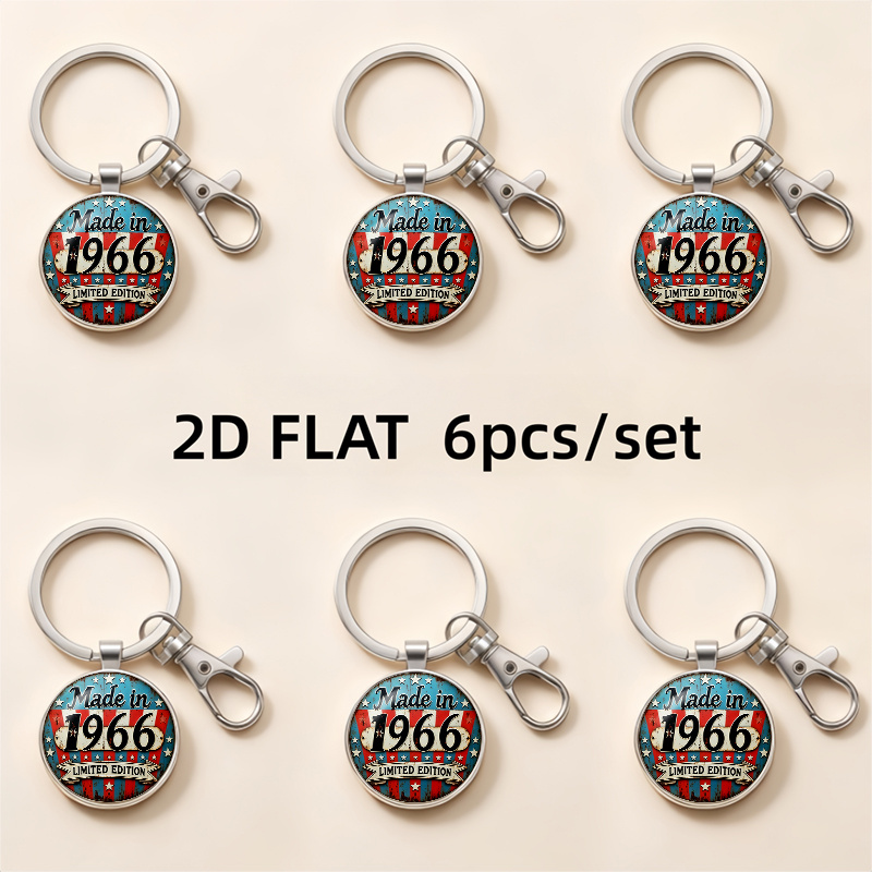 TEMU 2D Flat - 2D FLAT, 6 pezzi, Portachiavi retr簷 "Made in 1966 Edition" in stile americano, realizzati in di resistente con in vetro , adatti sia