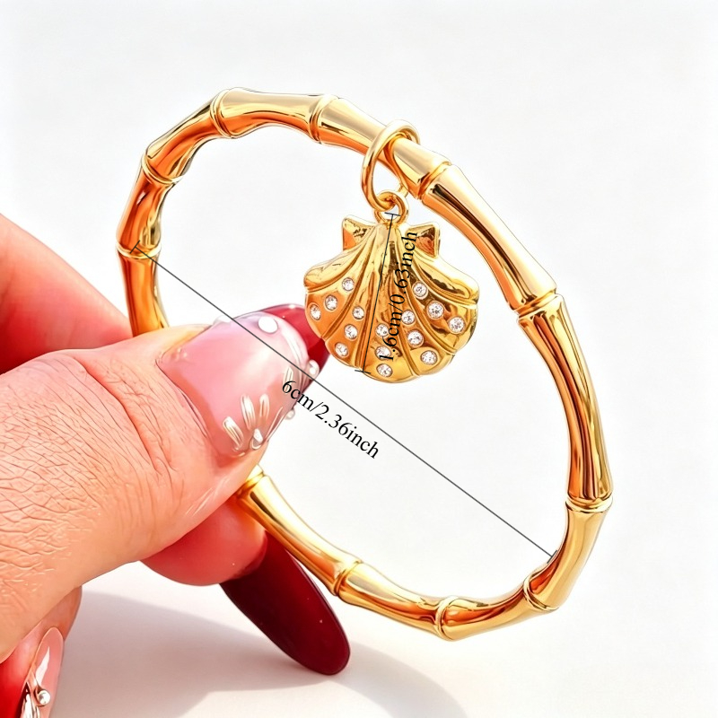 Women's 18K Gold Plated Bamboo Bangle Bracelet, Starfish Charm