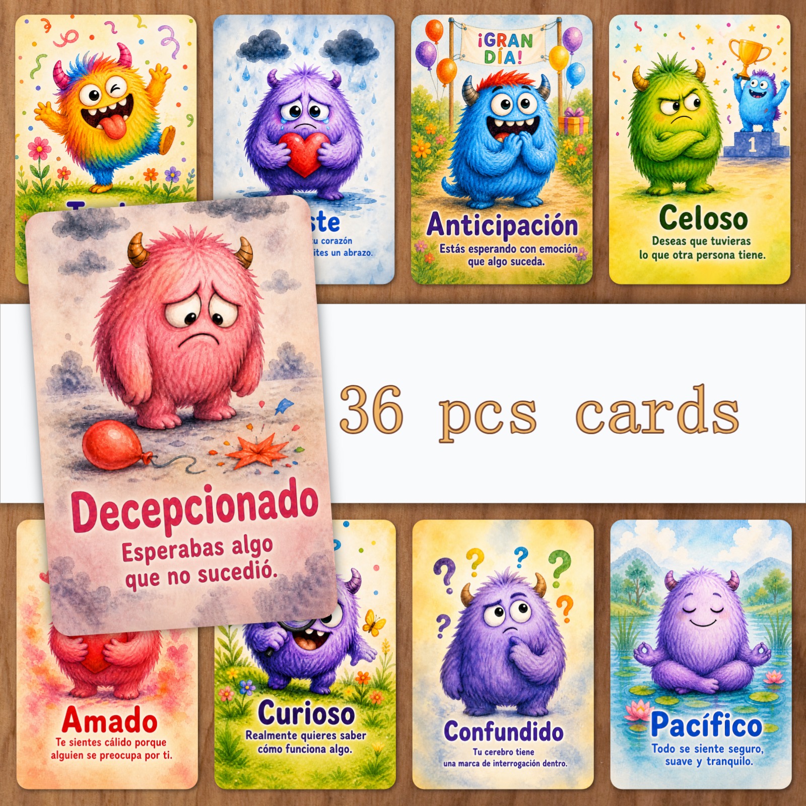 TEMU Descodifica Estado de Ánimo con Adorables Cartas de Domina Emocional Navega con Facilidad las Fácilmente 36 piezas de Cartas de Identificación