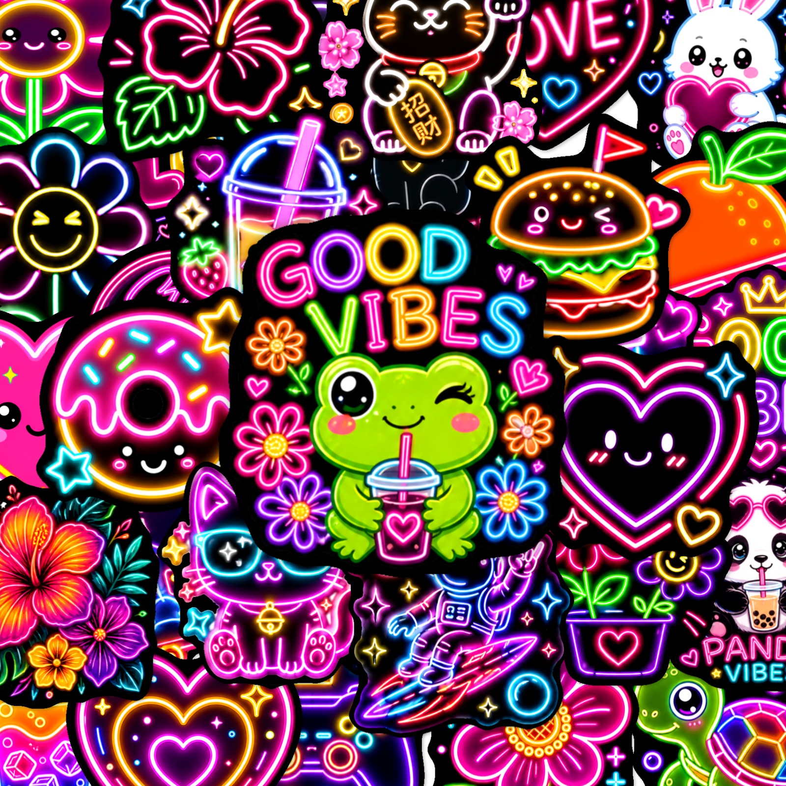 TEMU Glow-up With Neon Cartoon Designs | 50pcs Cute Stickers For Laptops, Water Bottles, Notebooks & Party Decor