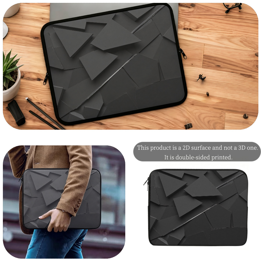 Abstract Geometric Black Three-Dimensional Polygonal Pattern Laptop Sleeve