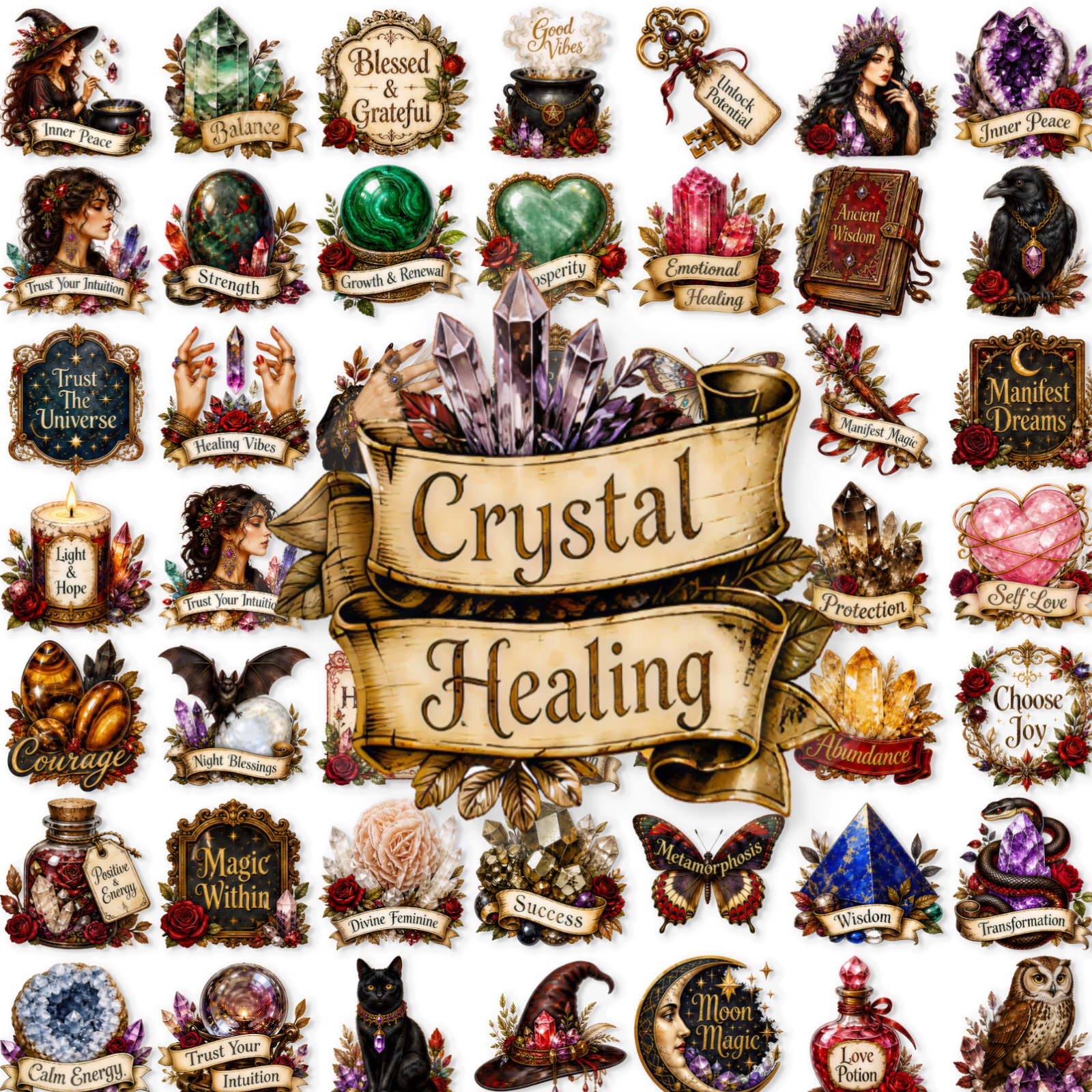 TEMU 50pcs Vintage Themed Stickers, Spiritual Inspirational Decals, For Journaling Scrapbooking Laptop Decor