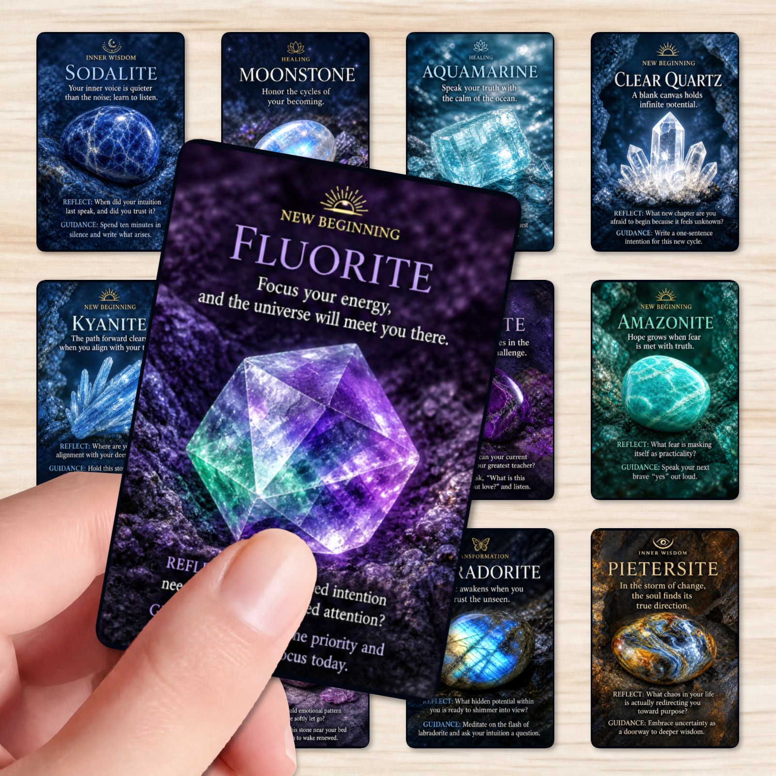 TEMU 36pcs Crystal-themed Mindfulness Cards Suitable For Journaling, Self-reflection & Mood Tracking - Daily Guidance Postcards With English