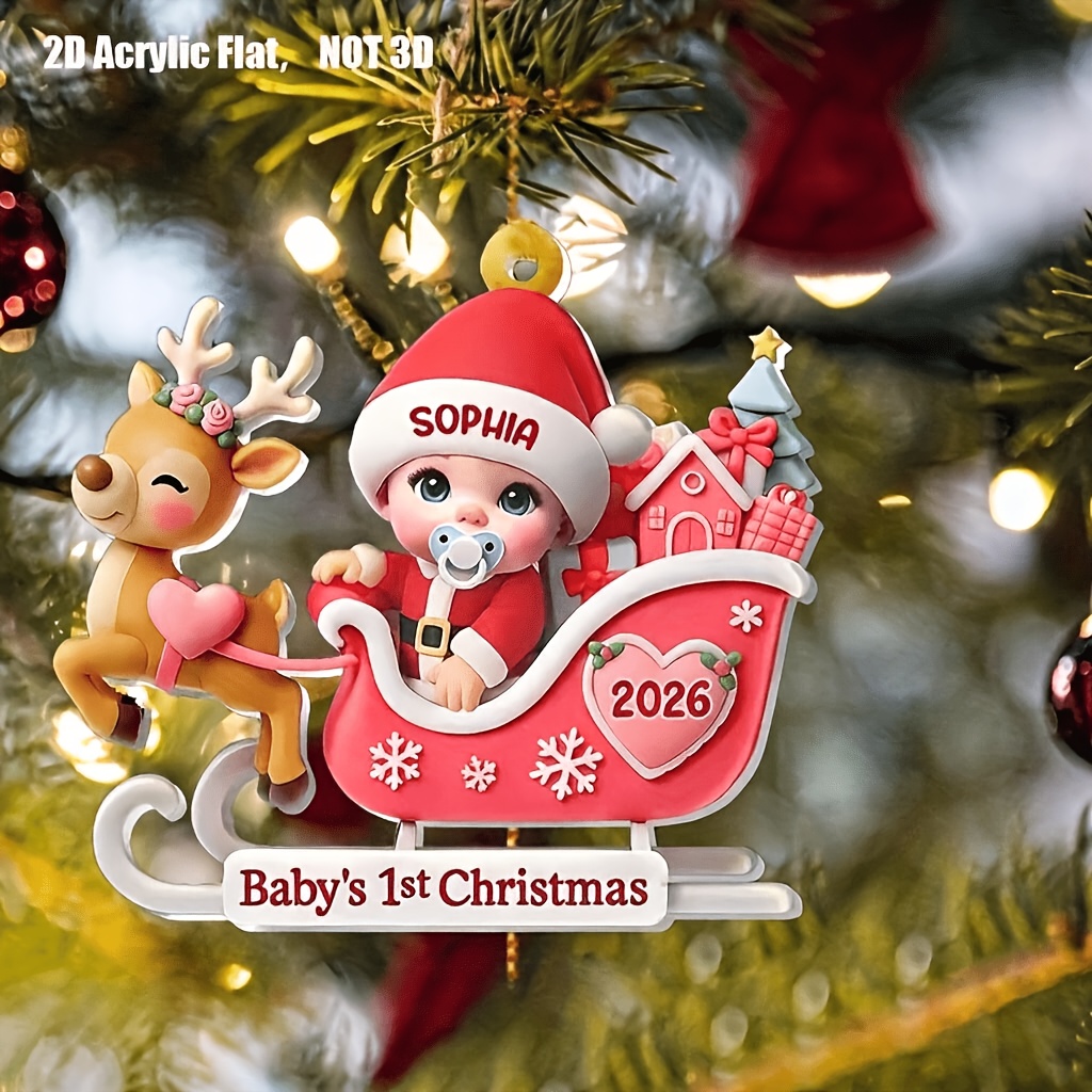 Personalized 2D Flat Acrylic Christmas Ornament, Custom Name & Year
