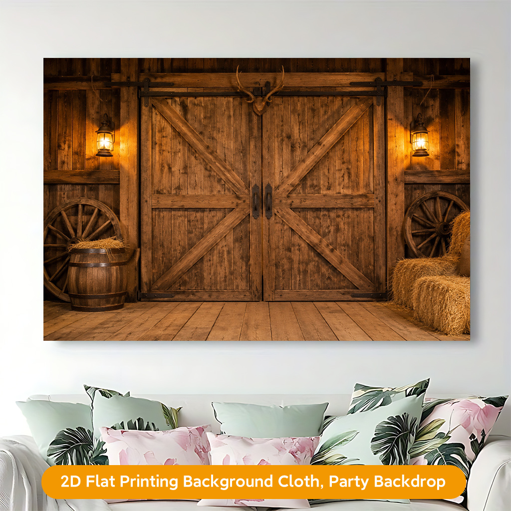 Wooden Barn Doors Decor Polyester Banner for Christmas