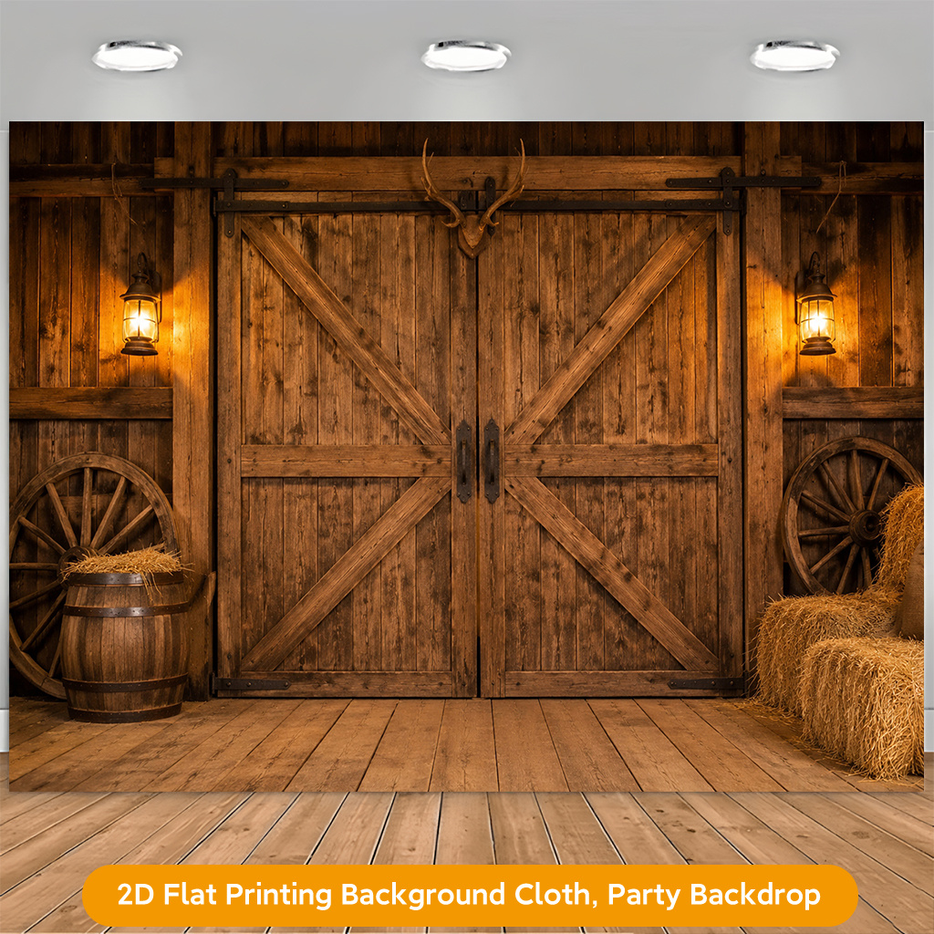 Wooden Barn Doors Decor Polyester Banner for Christmas
