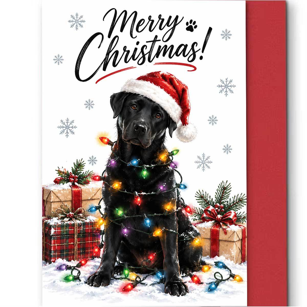 TEMU 1pc Greeting Card And 1pc Envelope. 2d Flat 1pc Warm And Cute Labrador Christmas Card, [2d Flat Card], Wearing A Santa Hat Colorful Lights,