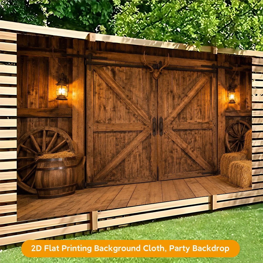 Wooden Barn Doors Decor Polyester Banner for Christmas