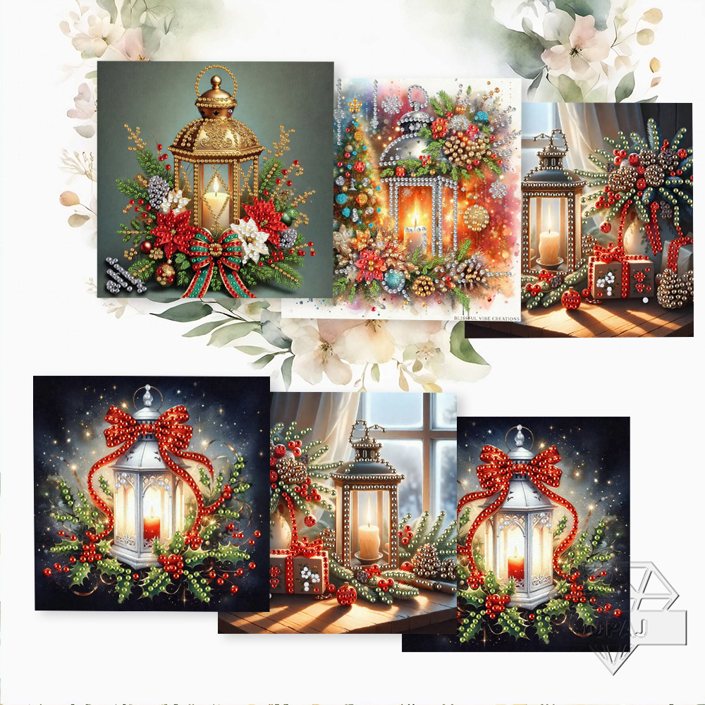 TEMU 6pcs 6pcs Painting Greeting Card Set With Pre-printed Backings & Irregular/round Diamonds Suitable For Birthdays, Christmas, Diy Craft Kits For