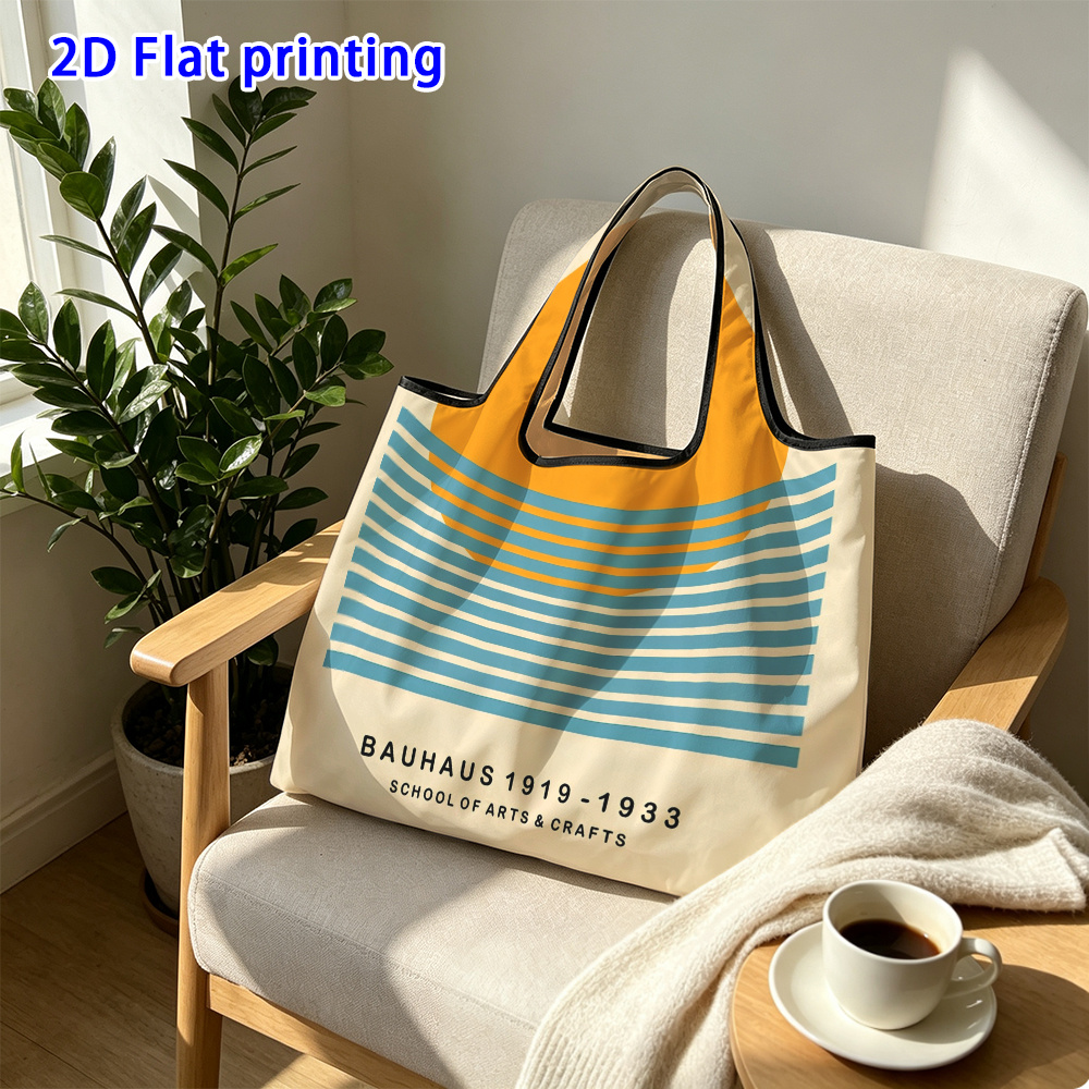 TEMU 1pc Bauhaus Geometric Poster Shopping Bag Large-capacity Portable Shopping Bag, Lightweight And Foldable
