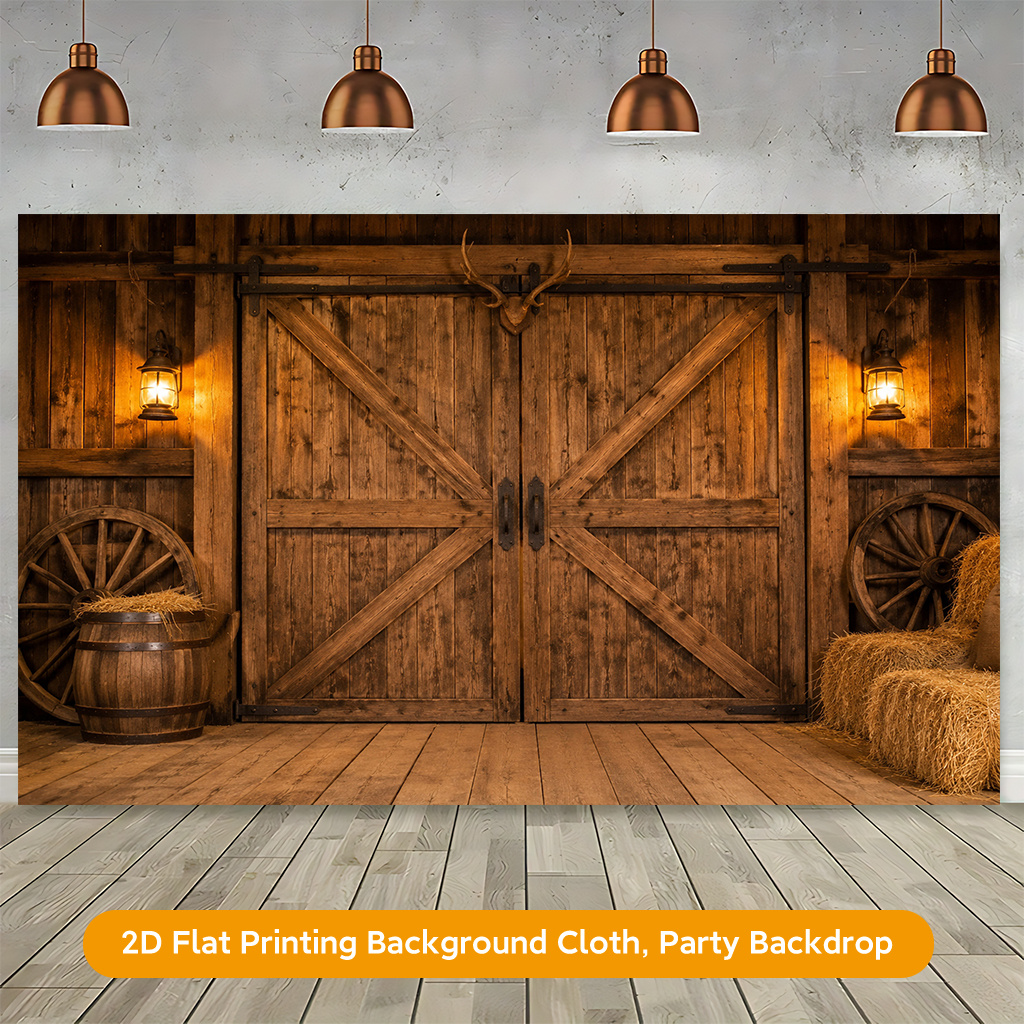 Wooden Barn Doors Decor Polyester Banner for Christmas