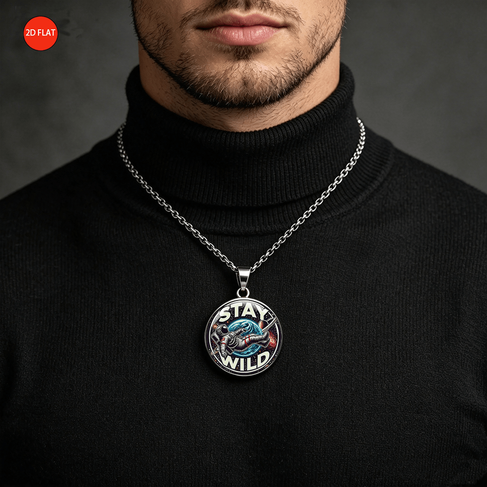 Retro Space Astronaut Theme Stainless Steel Necklace