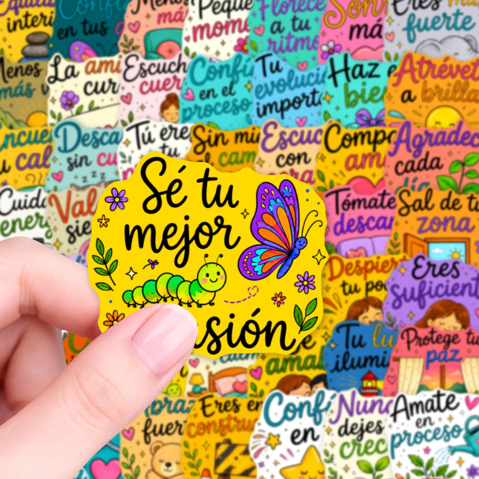 TEMU 50 pegatinas de frases motivacionales en español, estilo de dibujo a , aptas para portátiles, cuadernos, botellas de agua, calcomanías