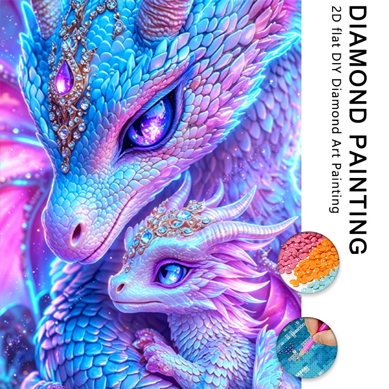 TEMU 1 Set Amethyst Double Dragon Diamond Painting Kit, Large Size Adult 5d Diamond Painting Set, Suitable For Beginners' Round Diamond Mosaic Craft,