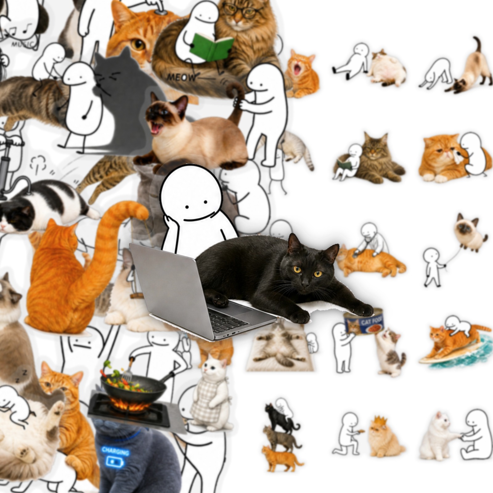 TEMU 50pcs Funny Cat And Stickers Decorative Decals For Laptop Water Bottle Luggage Phone Case Skateboard Notebook Guitar Car Interior And Exterior