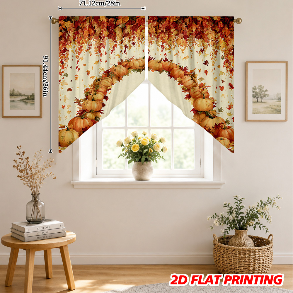 TEMU 2d Flat - 2d Flat - 2d Flat 2pcs Retro And Pattern Small Curtains, Festive Home Decor, Rod , Christmas Ideal For Kitchen, Bedroom, Living Room,