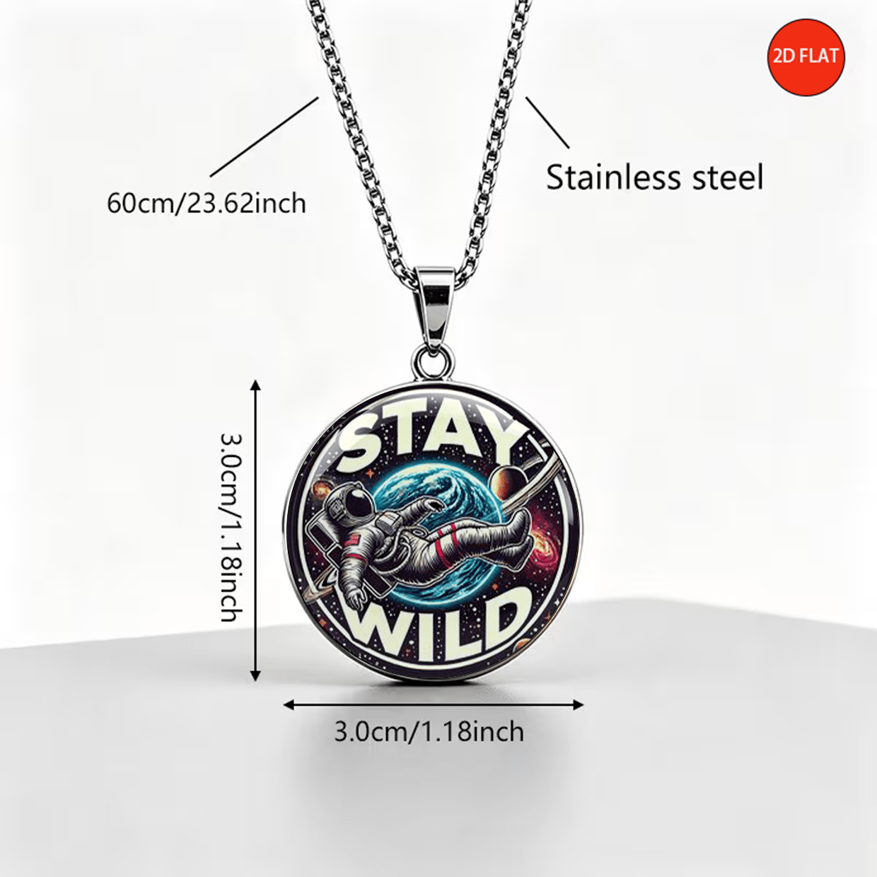 Retro Space Astronaut Theme Stainless Steel Necklace