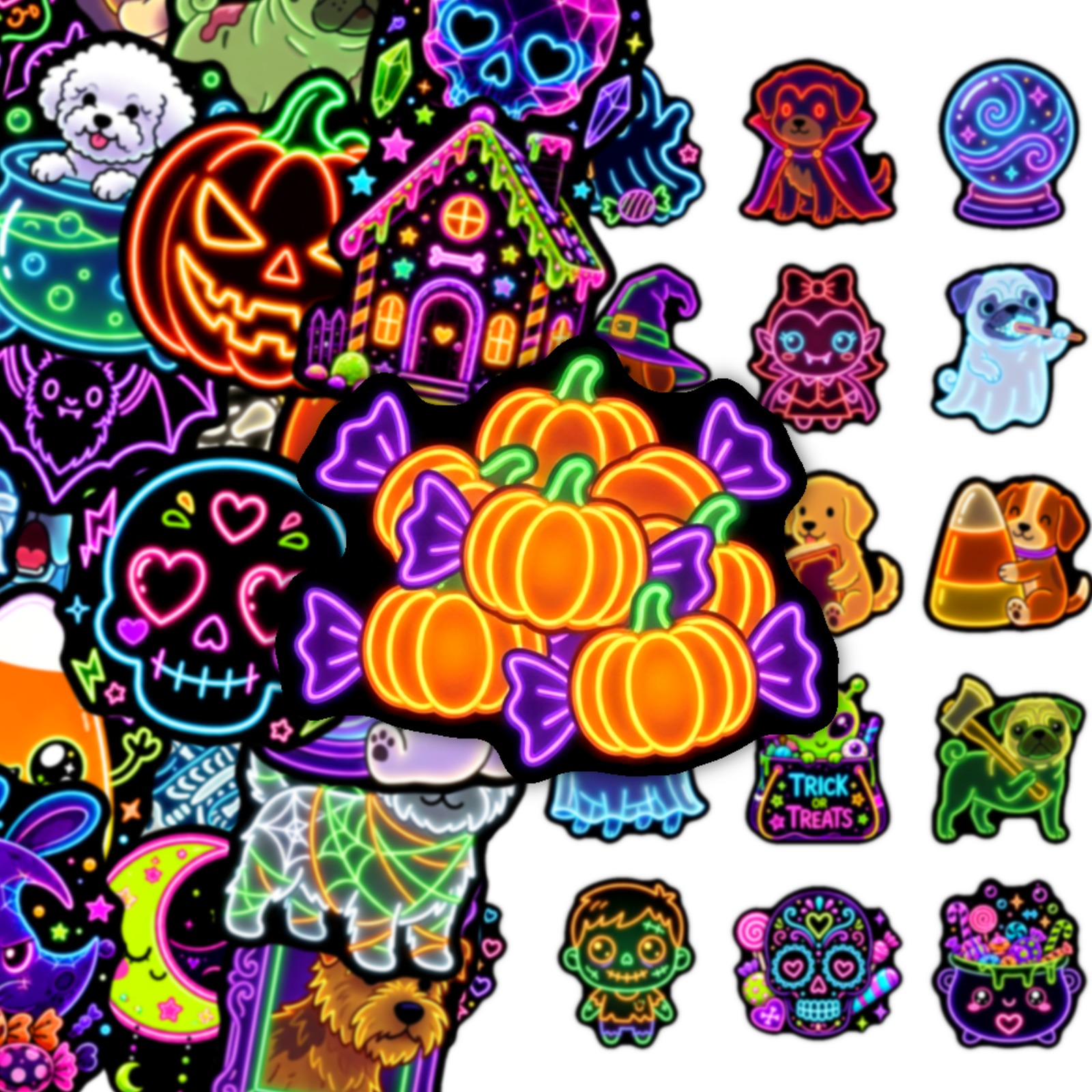 TEMU 50pcs Neon Halloween Stickers, Spooky Decals For Laptop, Water Bottle, Notebook, Phone Case, Skateboard, Luggage, Wall, Door, Window, Party