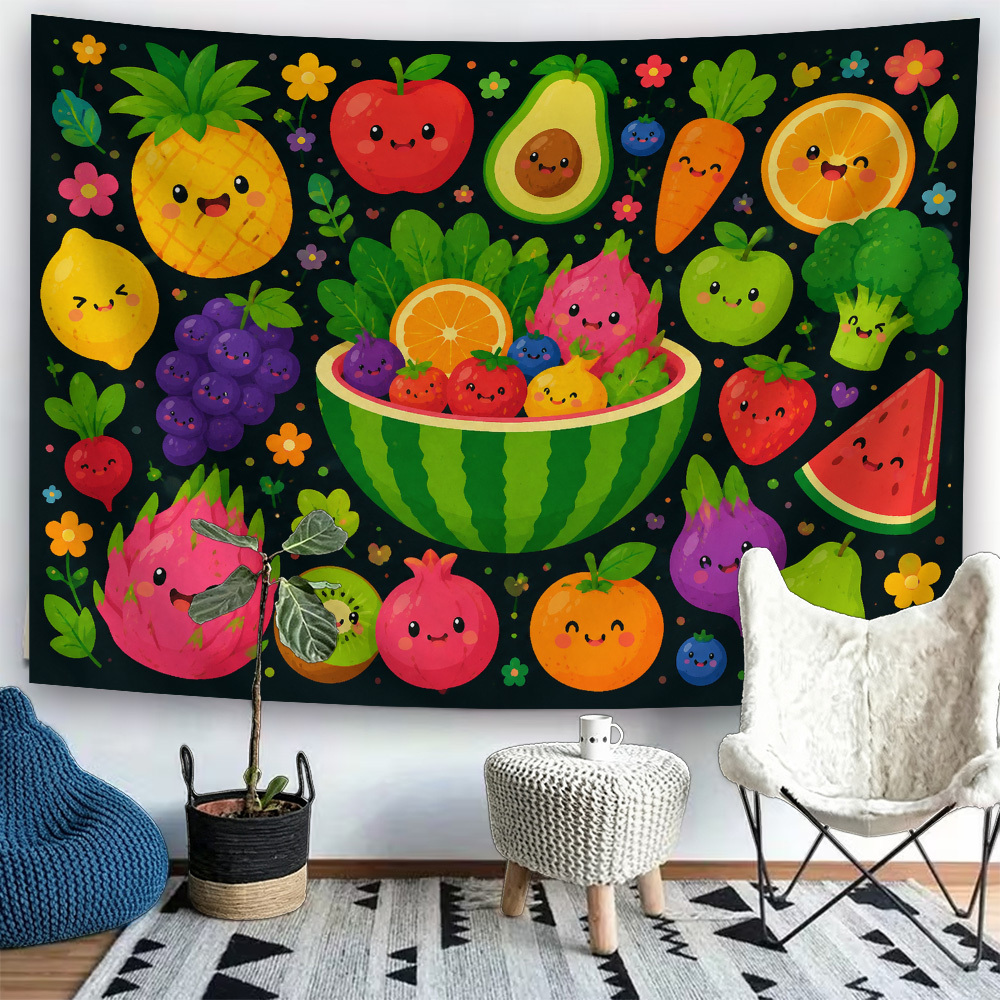 2d flat 2d flat 2d flat print 1pc tapestry cute fruit cartoon wall hanging decor for bedroom living room warm atmosphere   photo booth backdrop suitable for parties decor themed events photography props 2d flat