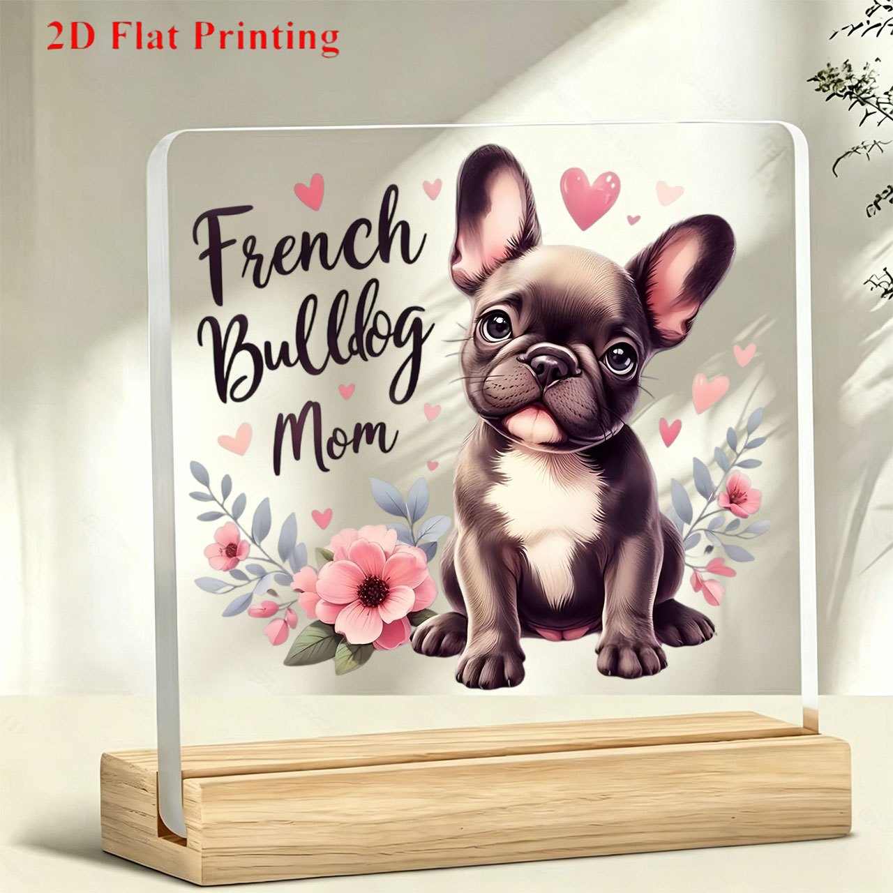 TEMU 2d Flat 1pc French Bulldog Mom Heart Flower Paperweight Inspirational Desktop Ornament Tabletop Decoration Office Desk Bar Decoration Coworker
