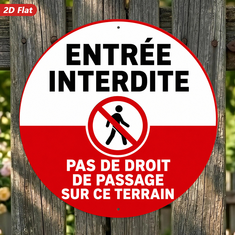 TEMU Panneau d'avertissement français plat 2D, 1 pièce, panneau rond en métal, art mural, symbole circulaire rouge et blanc, piéton interdit, d'