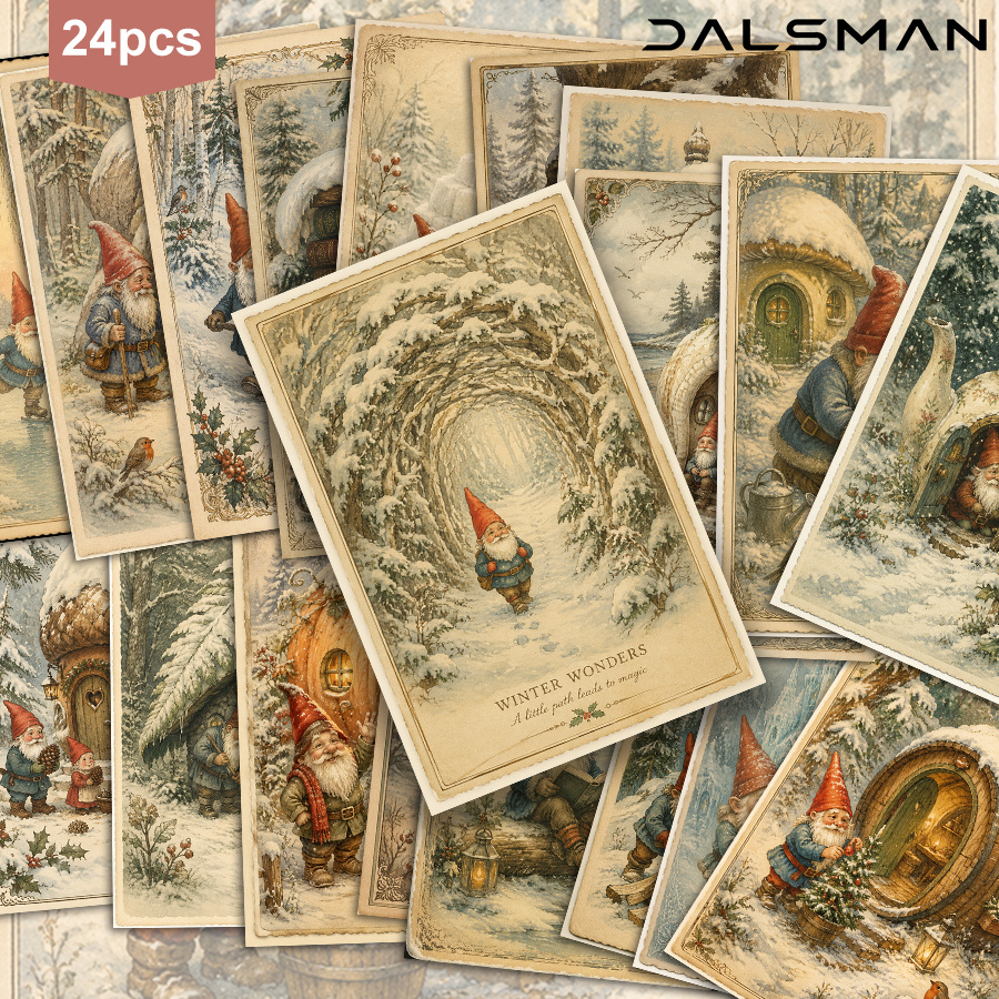 TEMU 24-pack Vintage Winter Gnome Postcard Set Aesthetic Holiday Greeting Cards For Perfect For Seasonal Decor And Mail