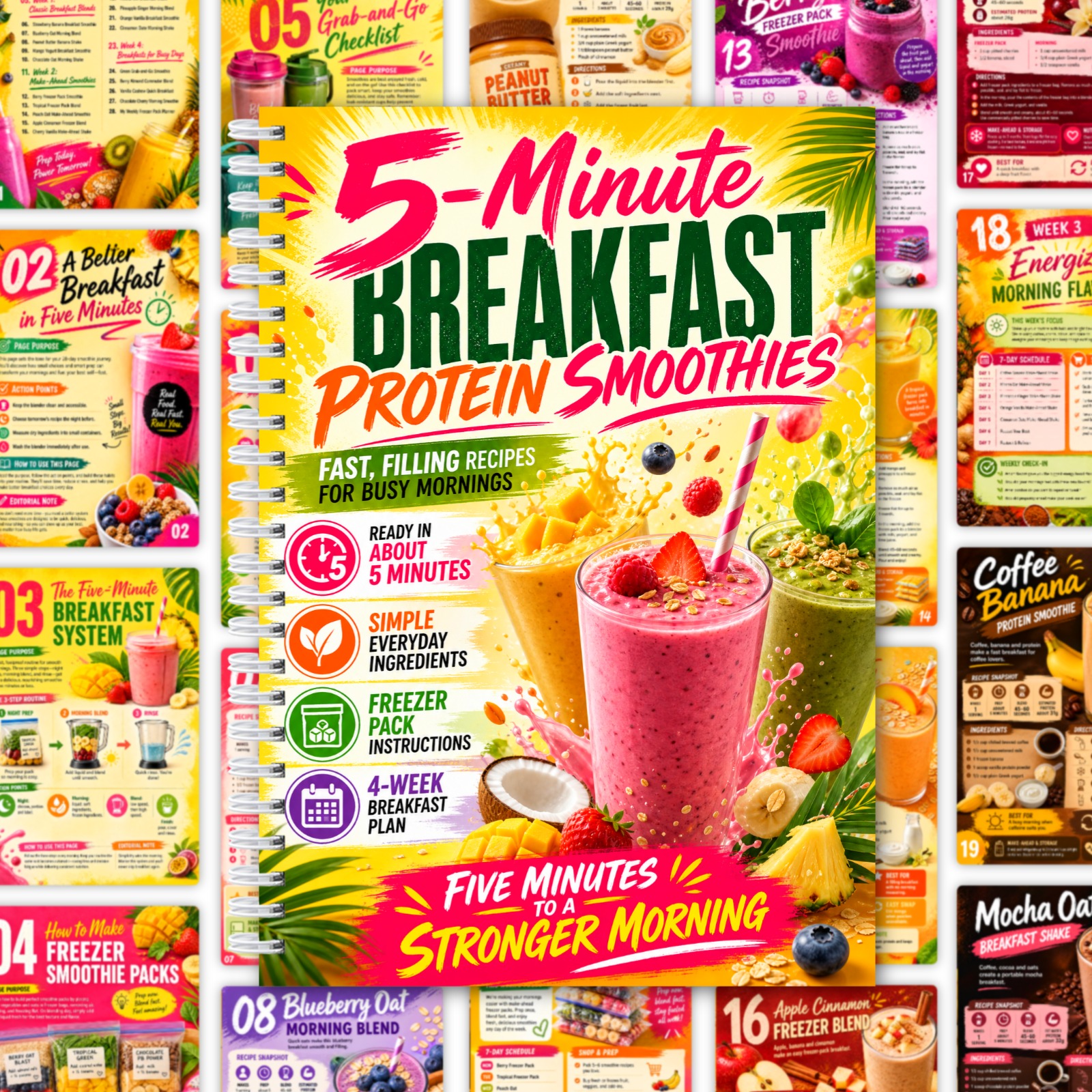 TEMU 28-page Protein Smoothie Recipe Book With 4-week Meal Plan & Freezer Pack Guide - 5-minute Breakfast Cookbook Suitable For Busy Workers, Fitness