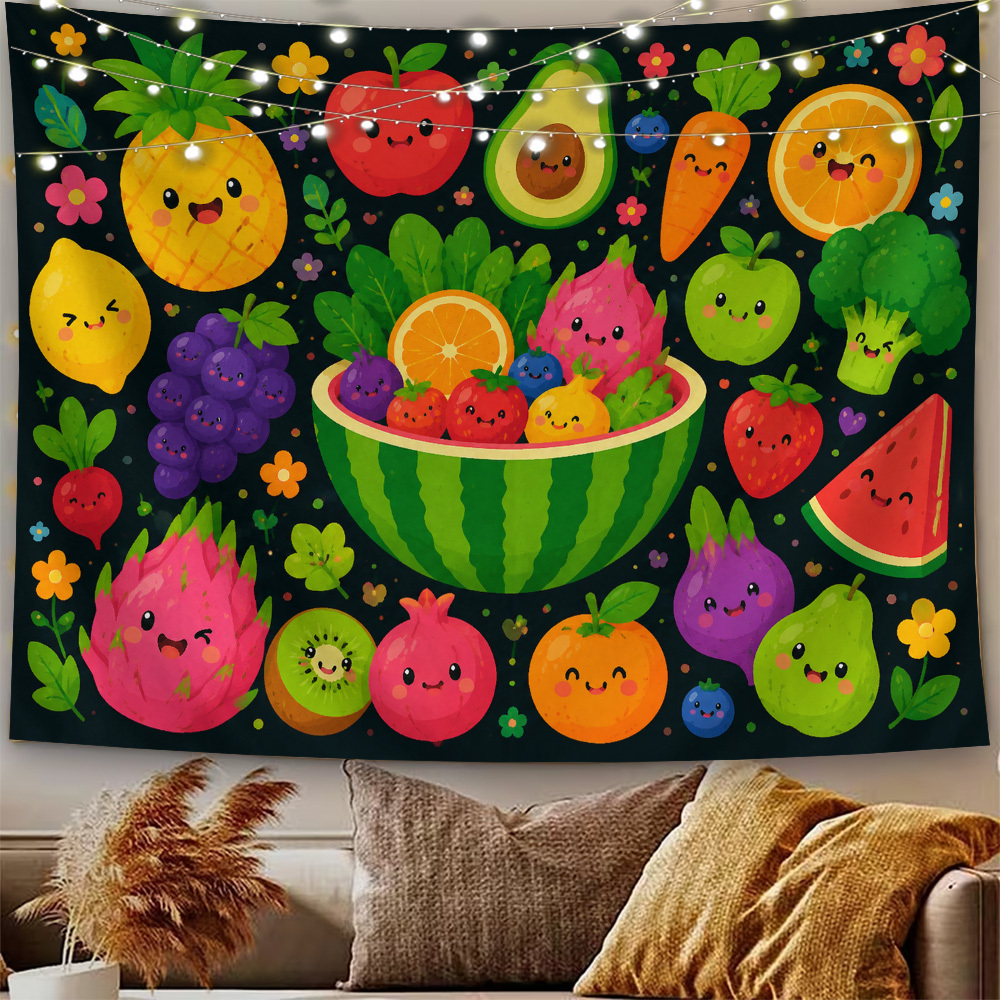 2d flat 2d flat 2d flat print 1pc tapestry cute fruit cartoon wall hanging decor for bedroom living room warm atmosphere   photo booth backdrop suitable for parties decor themed events photography props 2d flat