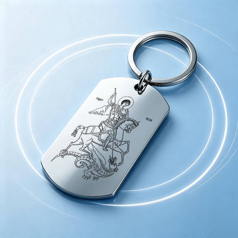TEMU Llavero metálico de 1 pieza con de San Jorge matando al , metal con acabado de espejo, llavero para mujer, dije para bolso de viaje, colgante de