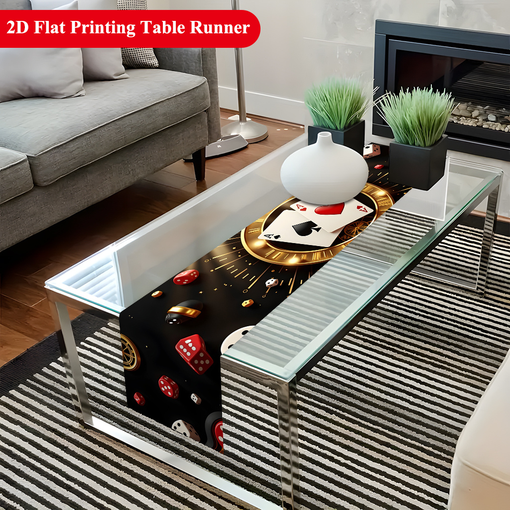 TEMU 2D Platte Tafelkleed 1 stuks, Dobbelstenen en Speelkaarten Polyester Tafelkleed, Rechthoekig, voor Eettafel, Salontafel, Huisdecoratie,