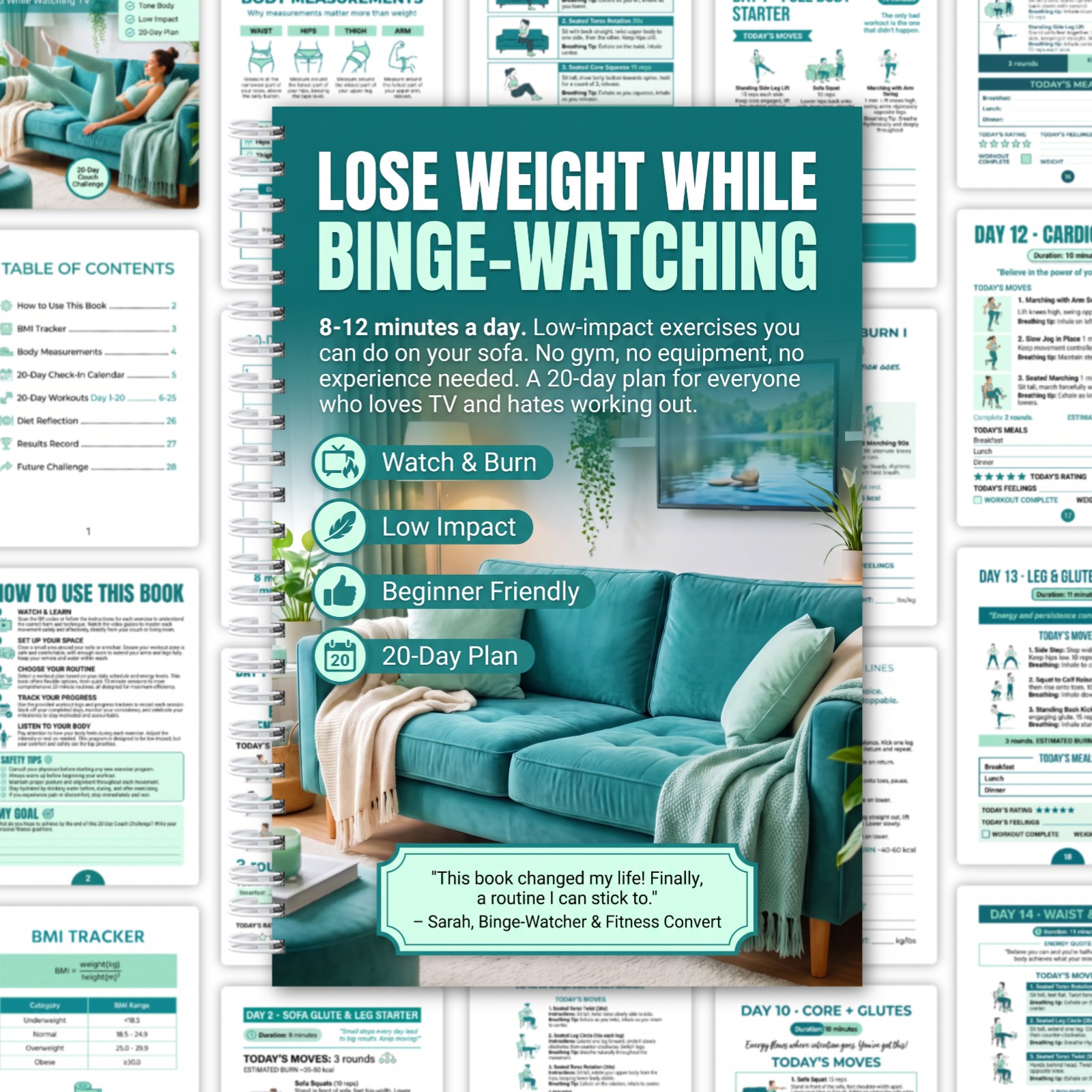 TEMU Évitez de sport, écrasez les remords de la dérobade, livre de plan d'entraînement de 28 pages à faible impact sur 20 jours, guide d'exercices
