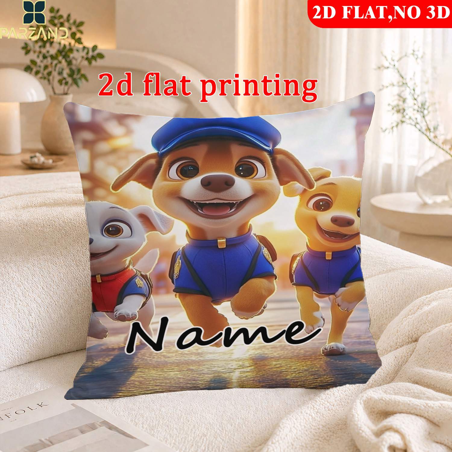 TEMU 2d Flat Printing, 1pc Custom Name Pillowcase Running Cartoon Police Dog Family Pattern, Pillowcase For Sofa, Bedroom, And Study, Comfortable And
