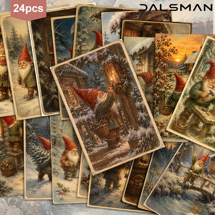 TEMU 24-pack Dalsman Vintage Gnome Postcards Set Greeting Cards For Seasonal Home Decor Stationery For Christmas Mail And Scrapbooking Projects