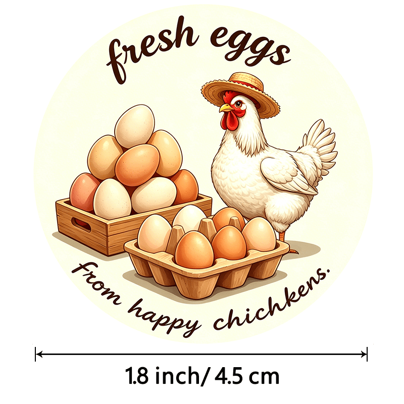 TEMU 48pcs Round Fresh Eggs Stickers, Hen In Straw Hat And Egg Tray Pattern, For Egg Carton Labels, Jar Marking, Gift Packaging, Gift Bags, Envelope