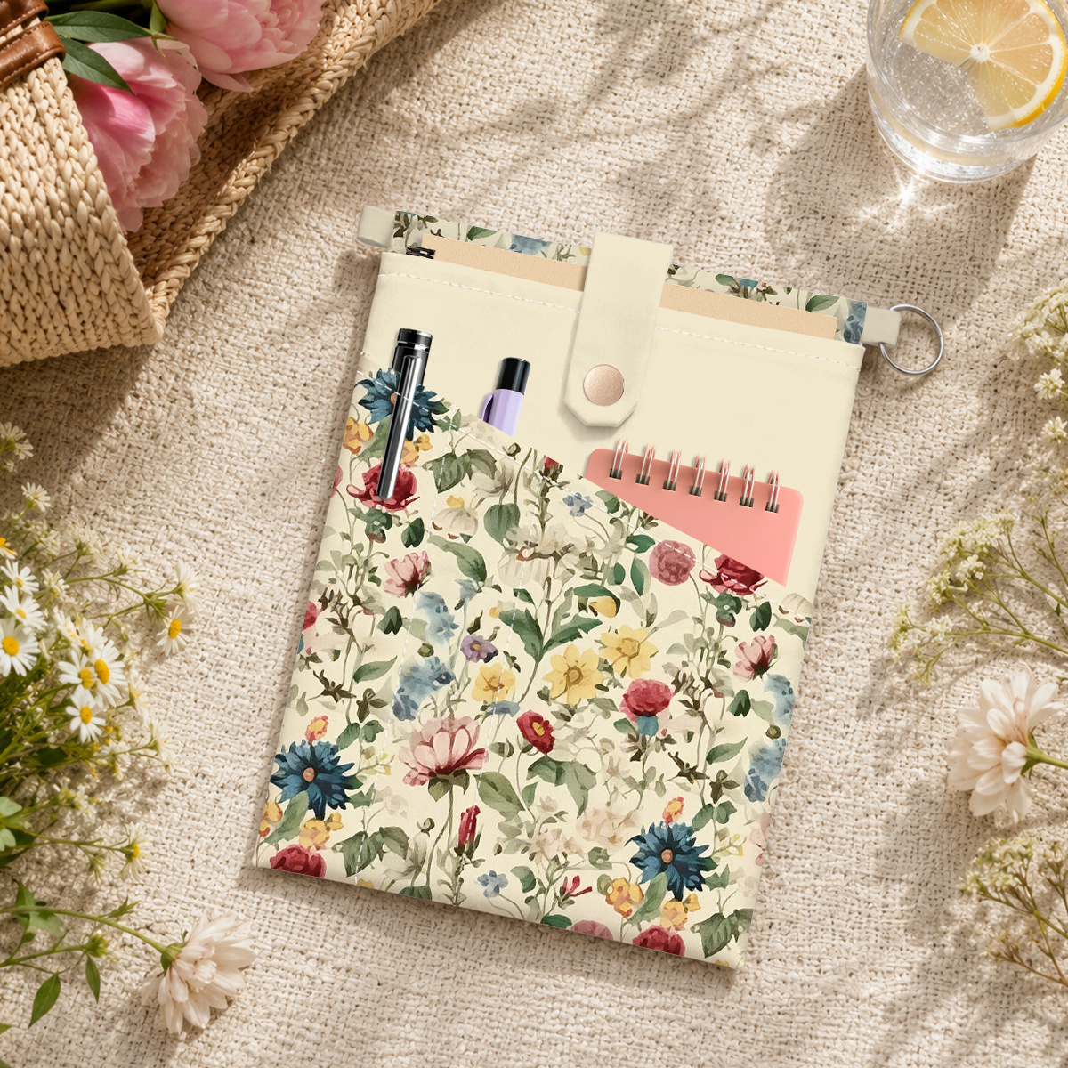 TEMU 1pc Botanical Floral Book Cover Suitable For A5 Books, Journals & Notebooks - Polyester Fiber Cover Compatible For Pens Storage, For Office