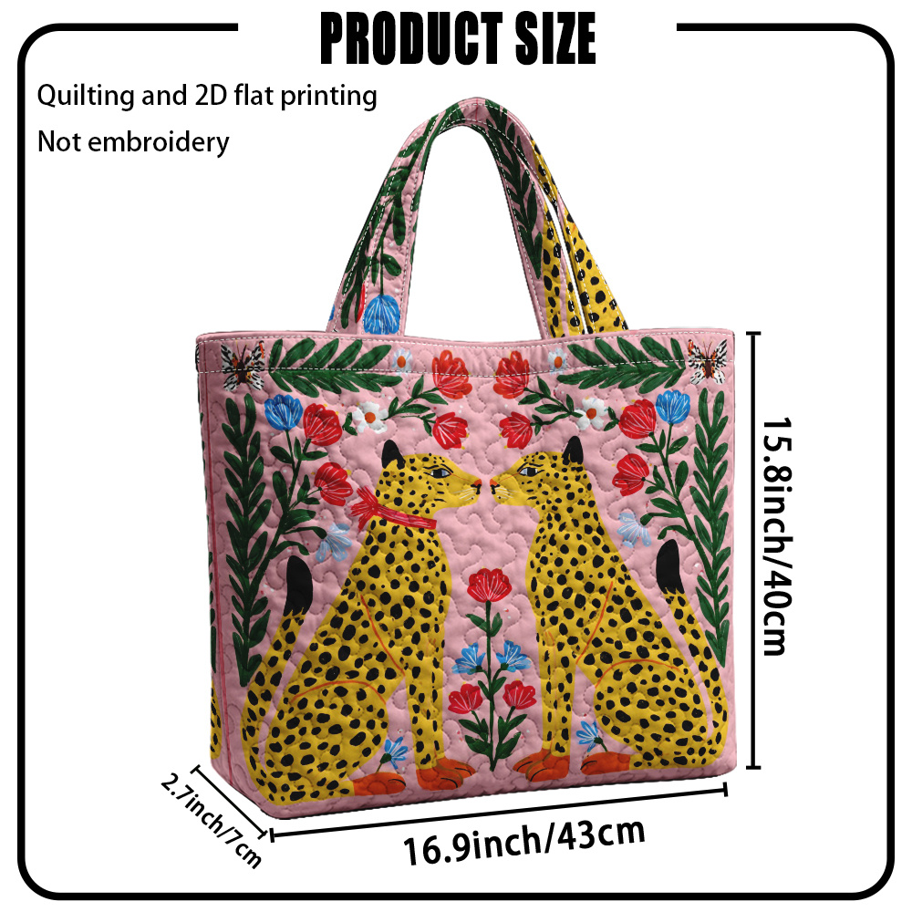 TEMU Bolso tote acolchado para compras, viajes y uso diario - Bolso de reutilizable con estampado de leopardo y diseño acolchado duradero, bolsa de