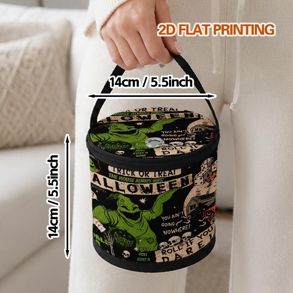 TEMU 1pc Yarn Organizer, Halloween Pattern Casual Yarn Holder With Handle, Closed Zipper And Round Drawstring Opening, Portable Design, Maintenance,