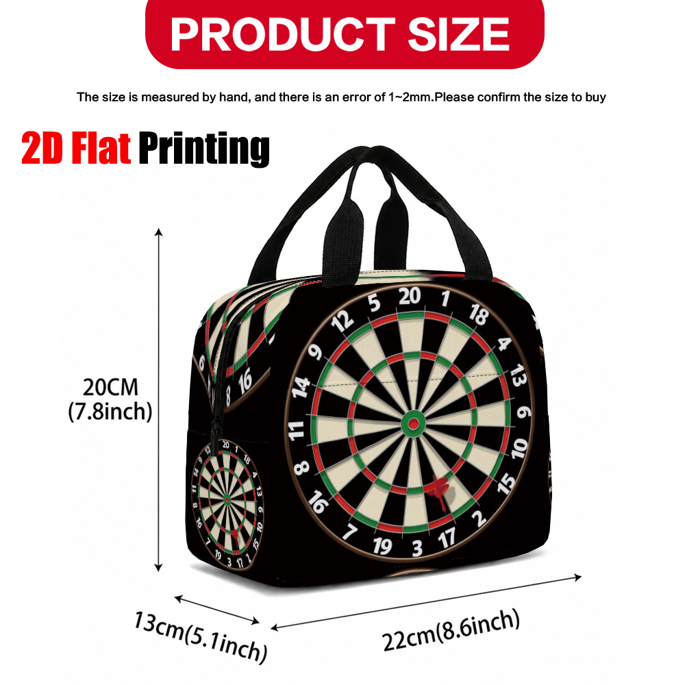 TEMU 2d Flat, 1pc Dartboard With Red Dart Pattern Insulated Bento Bag, Non-food Contact, Aluminum-foil Lined, Washable Portable Thermal Lunch Bag For