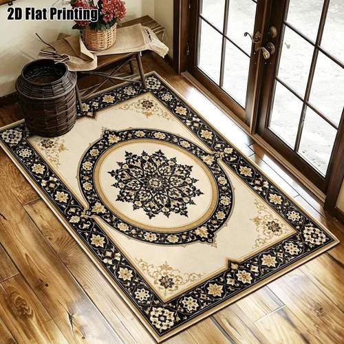 1pc 850g m velvet 2d printed carpet black golden floral geometric pattern carpet european style carpet retro carpet modern easy carpet style floor decor multiple sizes machine washable suitable for door mats