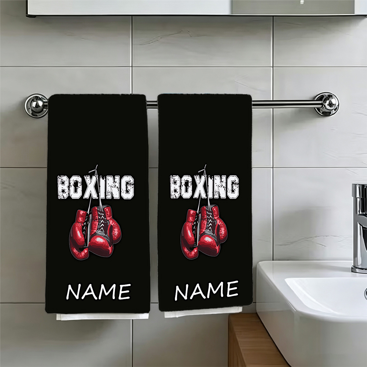 TEMU Asciugamano 1 pz con testo "Guantoni da boxe vintage", Asciugamano con testo personalizzabile, Asciugamano con personalizzato, Asciugamano