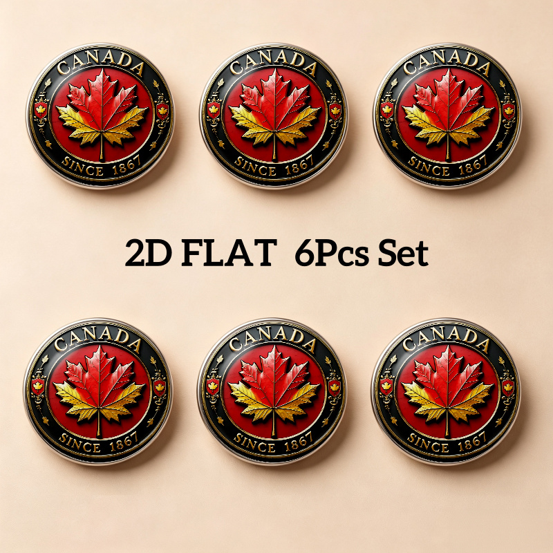 TEMU 2d Flat - 2d Flat, 6pcs, Canada-themed Maple Leaf Badge Lapel Pins, Made Of Durable With Round Glass Top Cover, Stylish Emblems, Unisex, Perfect