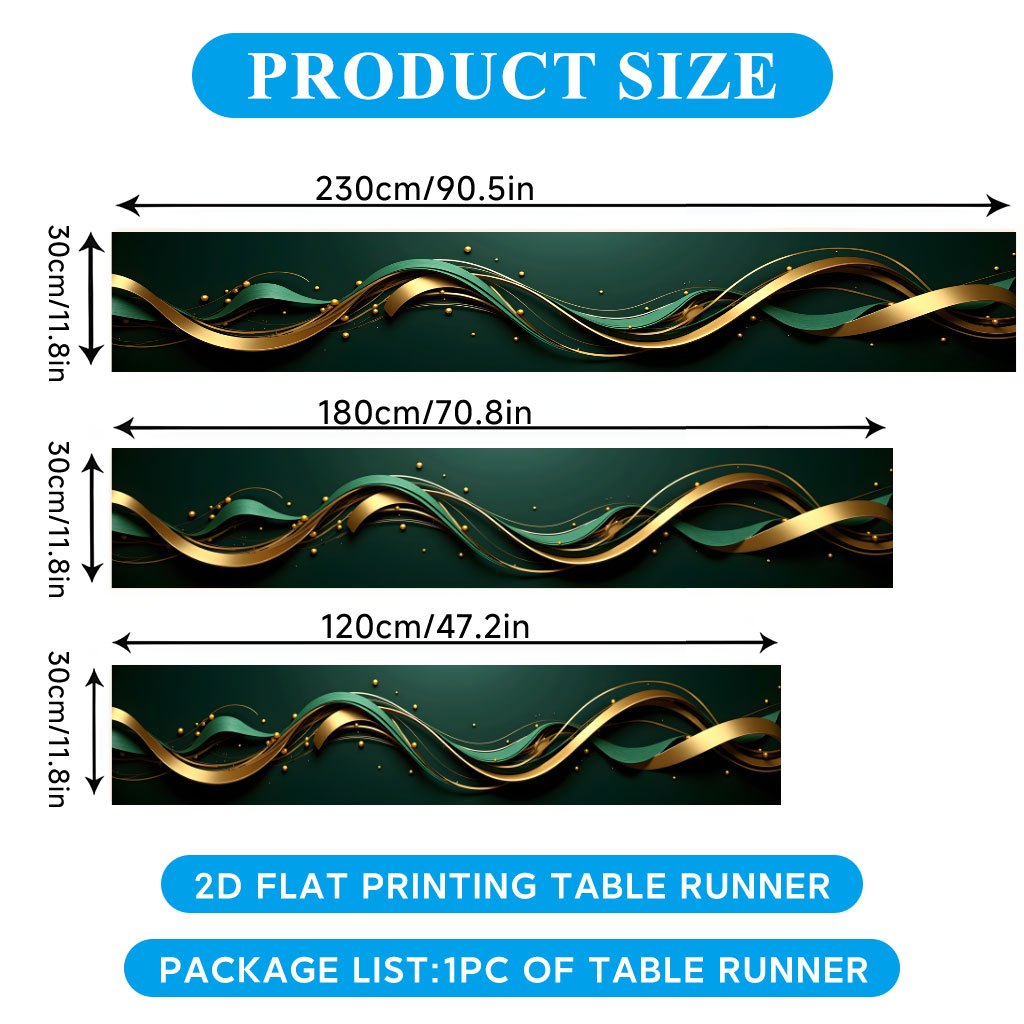 TEMU Chemin de table plat 2D à imprimé 1pc, chemin de table en polyester avec fluides dorées et , drapeau de table, nappe de fête, convient pour la