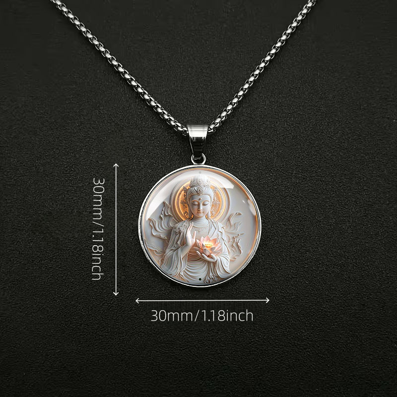 Exquisite Flat Guanyin Lotus Pattern Men's Stainless Steel Necklace