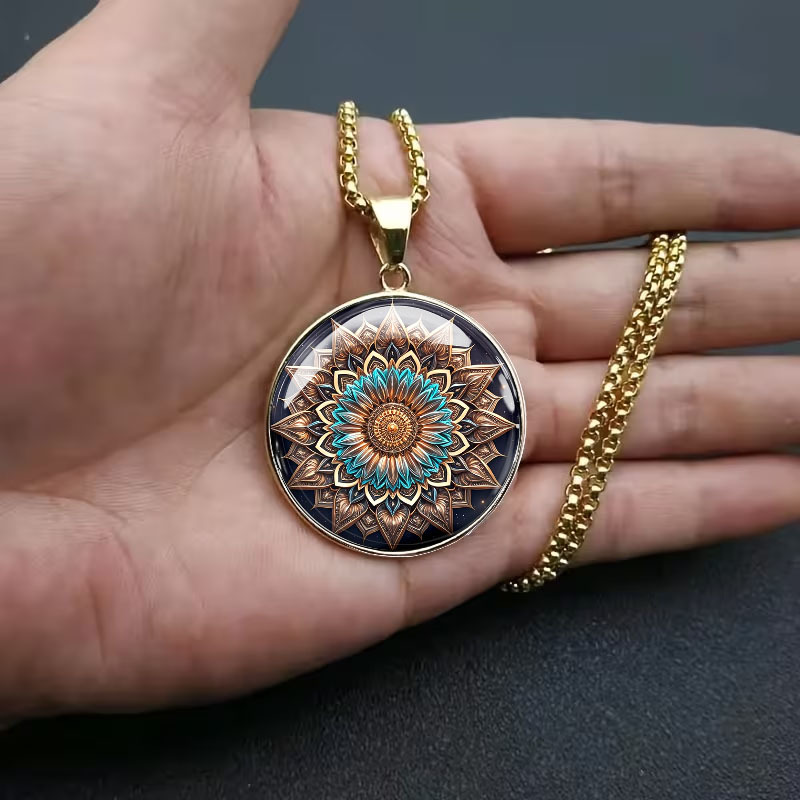 Men's Retro Mandala Pattern Stainless Steel Necklace