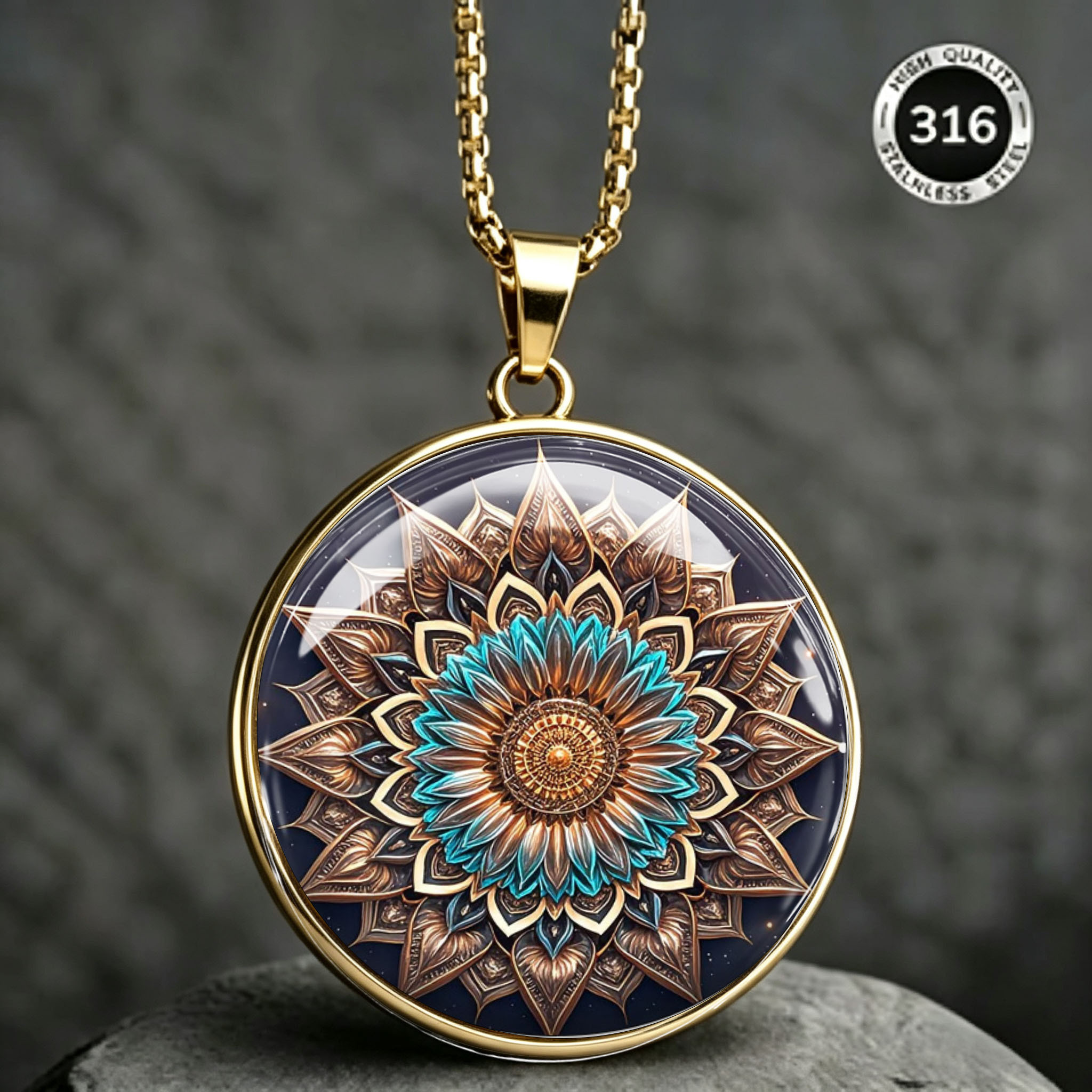 Men's Retro Mandala Pattern Stainless Steel Necklace