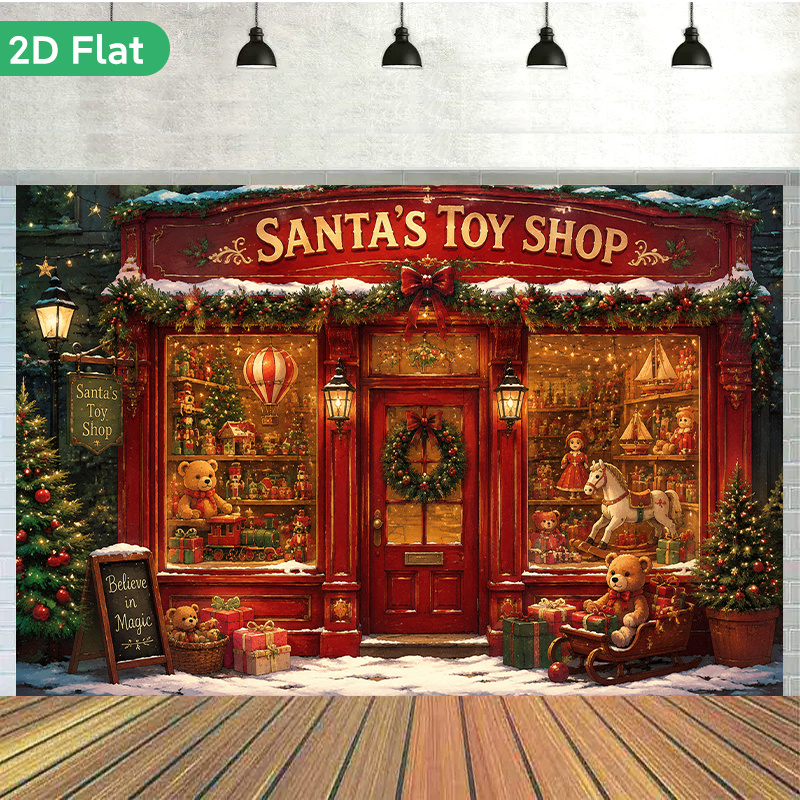 TEMU 2d Flat, 2d Flat - 2d Flat, 2d Flat - 2d Flat Banner 1pc, Christmas Themed Toy Shop, Colorful Patterned Backdrop Featuring A Blend Of Ethnic And