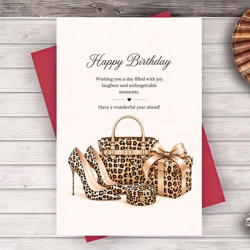TEMU 1 Envelope And 1 Greeting Card Elegant Leopard Print Birthday Greeting Card For Women Fashionable Card For Best Friend Wife Or Girlfriend