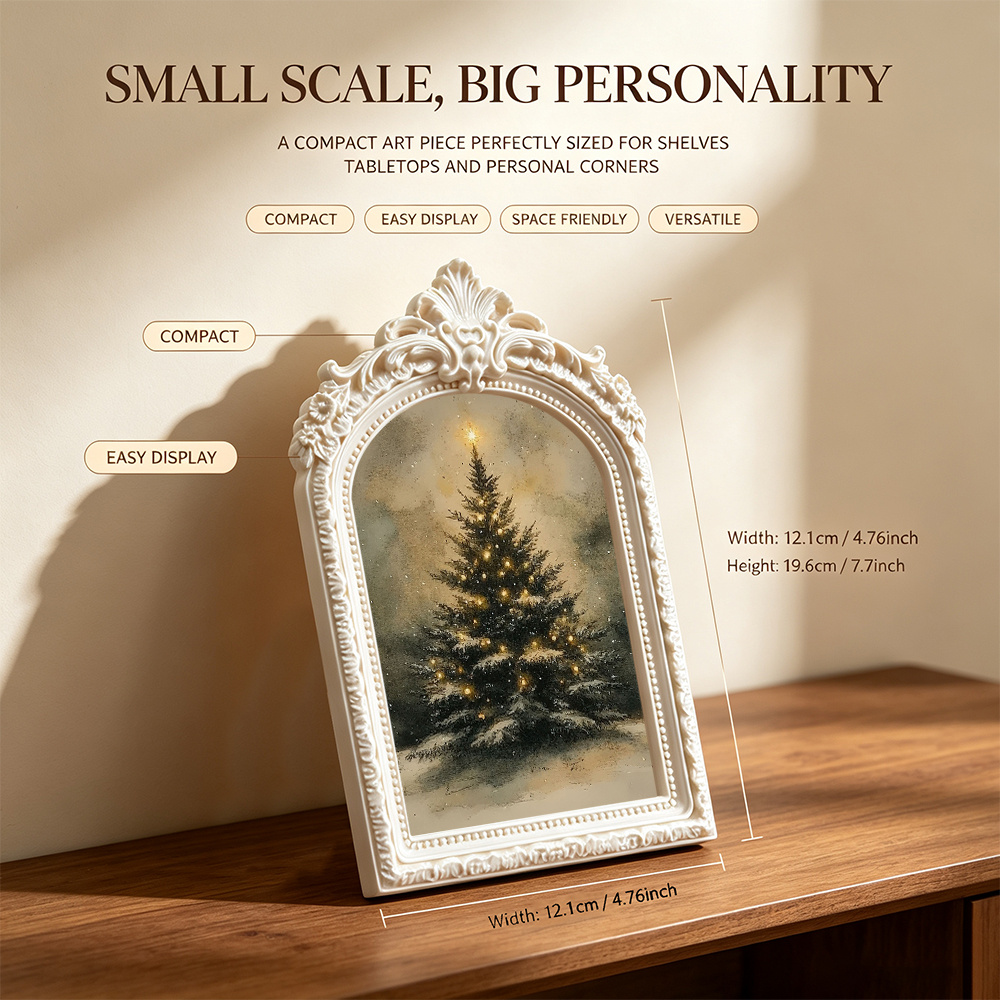 TEMU 1pc, Vintage Christmas, Winter Wonderland Festive, Snowy, Classic Wall Decor Snowy Christmas Tree Wall Art, 4.76x7.7in, Arched Shape Picture